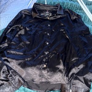 Elegant Black Satin Button Down Shirt